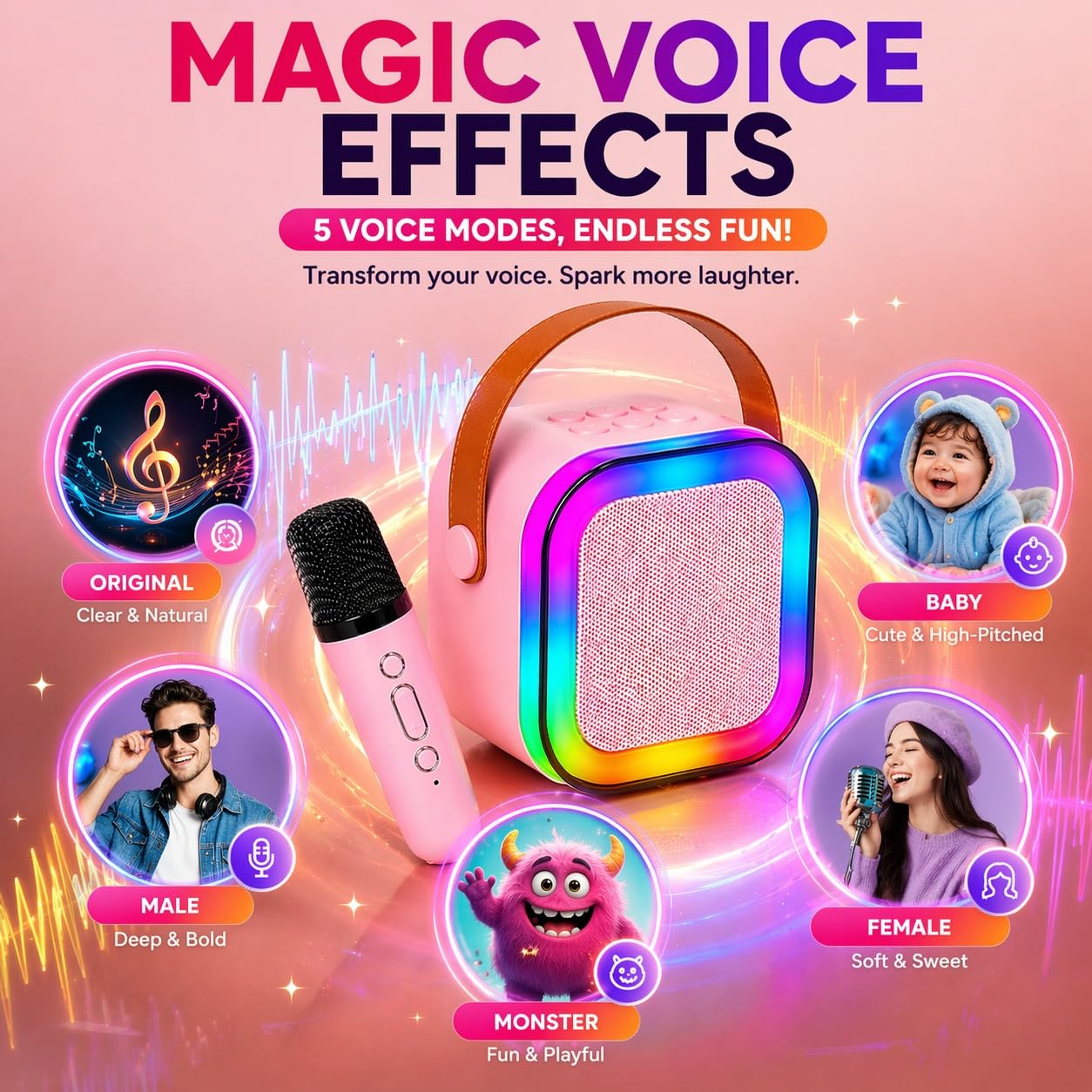 One94Store Karaoke Speaker - Pink Bluetooth Mic -2