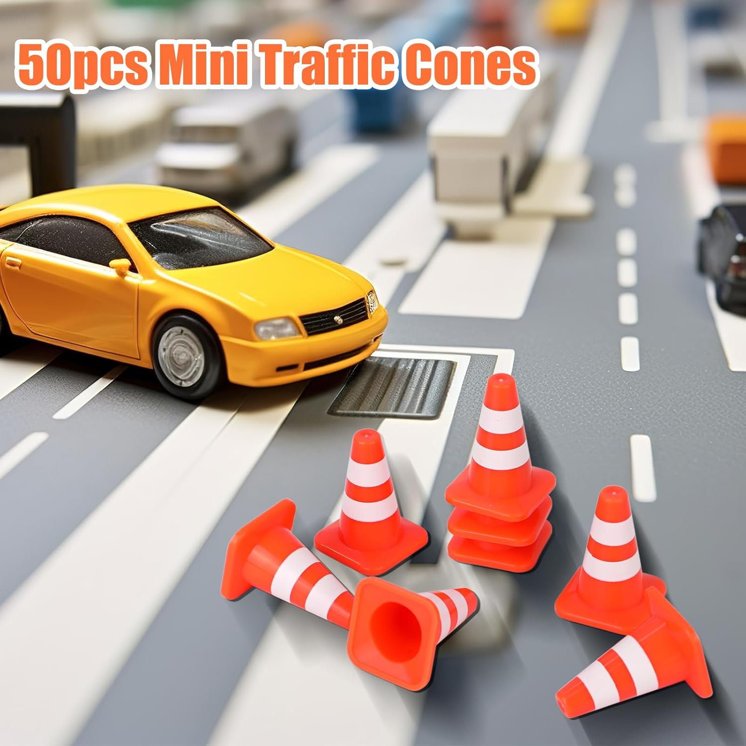 50pcs Mini Traffic Cones, Plastic Miniature Road Safety Cones Training Small Construction Barricades Mini Road Signs Toy Miniature Traffic Signs for Micro Landscape Sand Table
