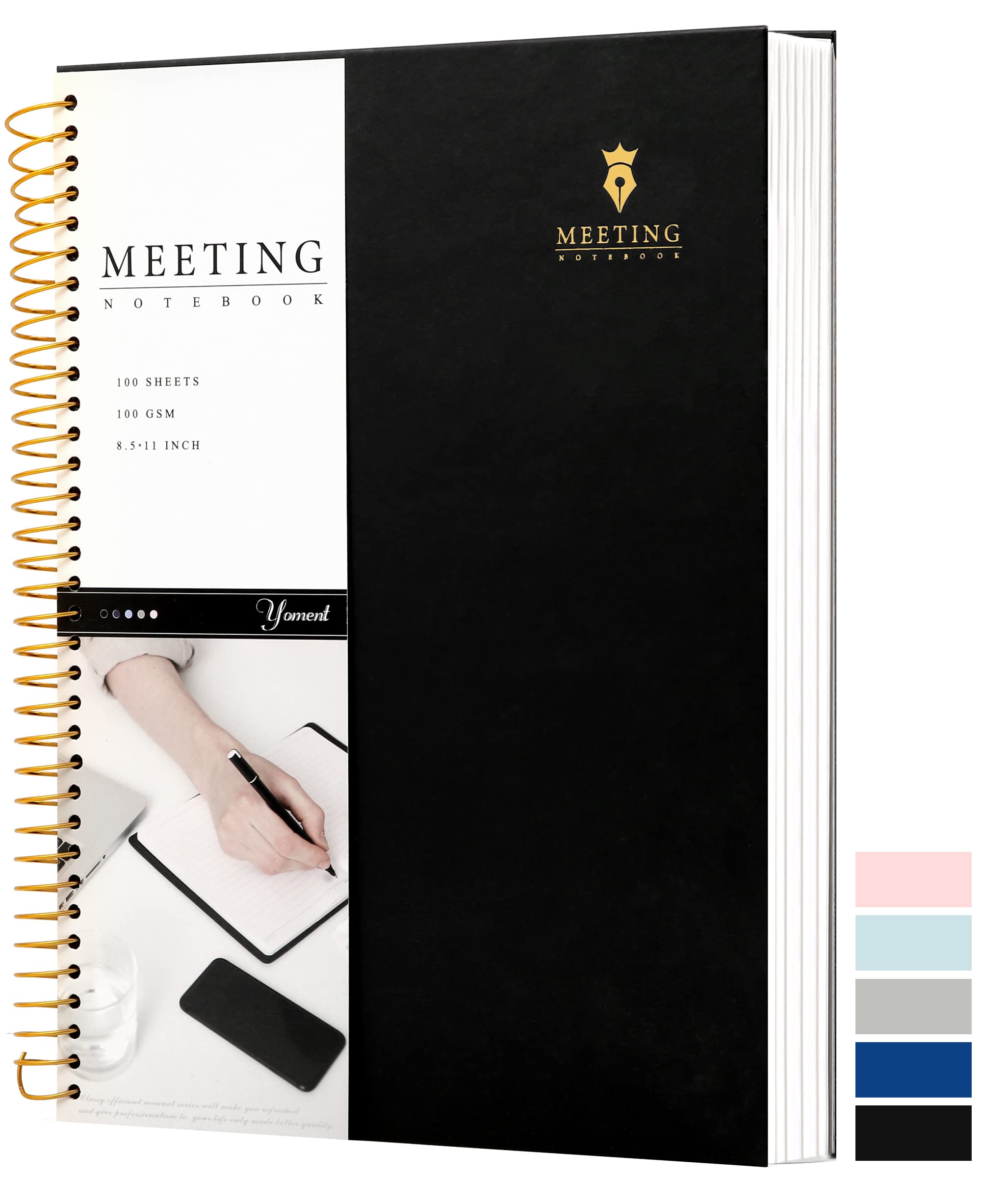 Meeting Notebook for Work with Action Items Hardcover Spiral Meeting Planner for Office Business Meeting Agenda Book Project Meeting Notebooks for Men Women Meeting Organizer, 8.5'' × 11'', Black