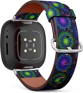 CJBROES Replacement Leather Watch Band, Compatible with Fitbit Versa 3 and Fitbit Sense of Wristband Bracelet Accessory - Multicolor Gradient Mandala