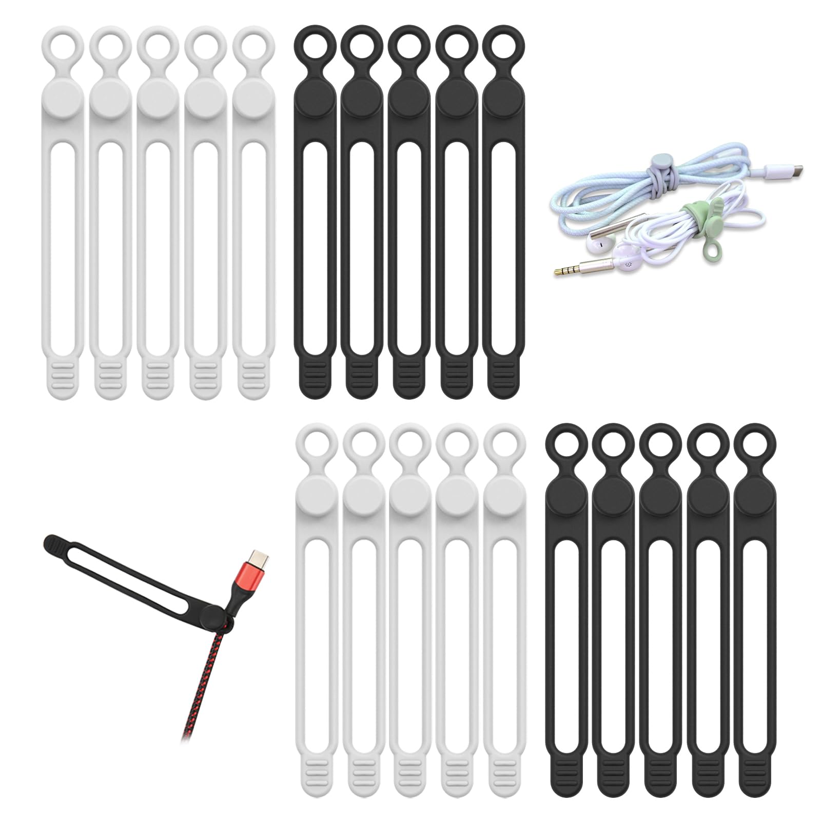 UMUST 20 bridas de silicona para cables, organizador de gestión de cables reutilizable, bridas de alambre, bridas de cable de viaje, organizador de cables para agrupar cables en el hogar, oficina,