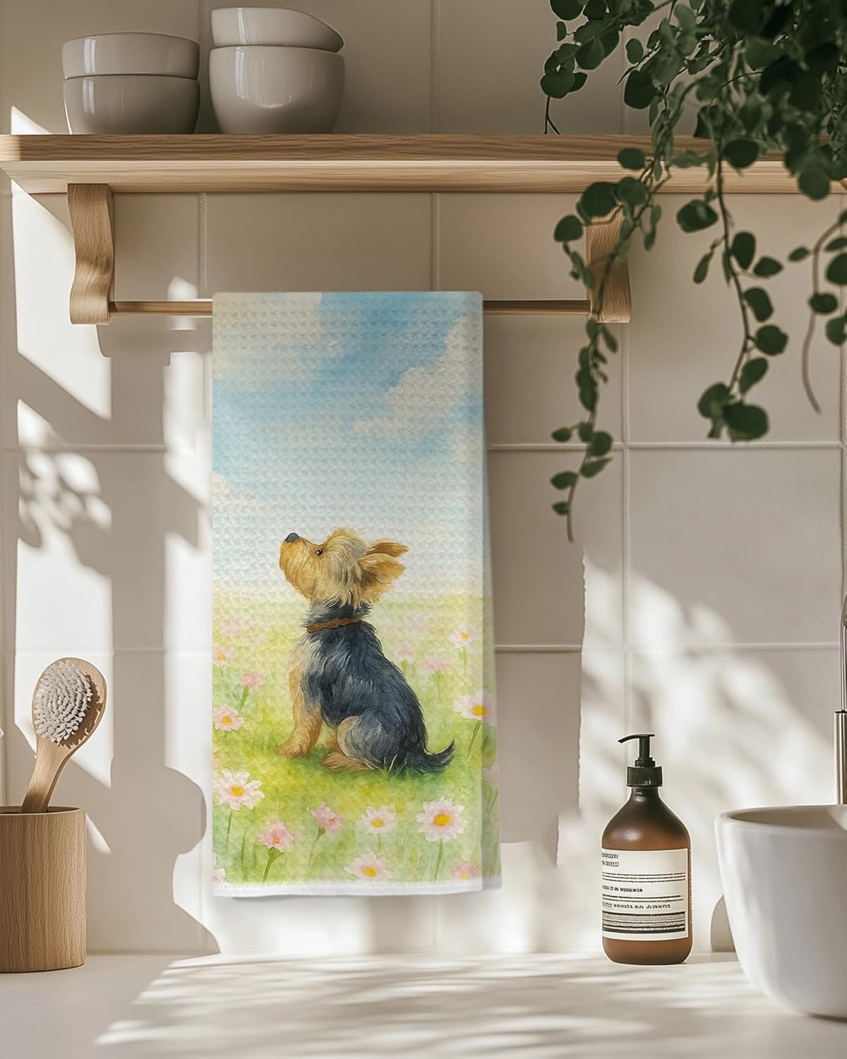 Yorkshire Terrier Gifts Kitchen Towels, Yorkie Gifts for Women Hand Towels for Bathroom, Rustic Cottagecore Floral Yorkie Dog Dish Tea Towels for Kitchen Decor, 16x24 Inch - Image 4