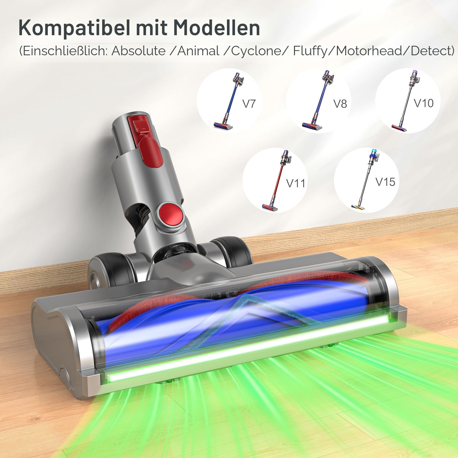 EVARY Bürste Ersatzteile kompatibel für Dyson V7 V8 V10 V11 V15 Staubsaugern Bodenbürste, Austauschbarer Bürstenkopf mit Direktantriebszubehör, für Parkett, Hartböden und Teppiche
