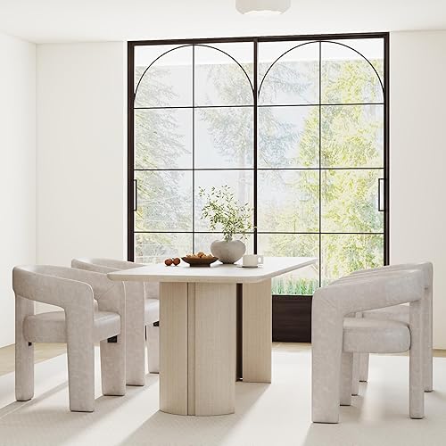 Miniatura 29 de Sillas de Comedor Modernas Tipo Barril Juego de 8, Sillas Laterales de Acento Tapizadas en Terciopelo con Brazos Cómodas Sillas de Tocador de