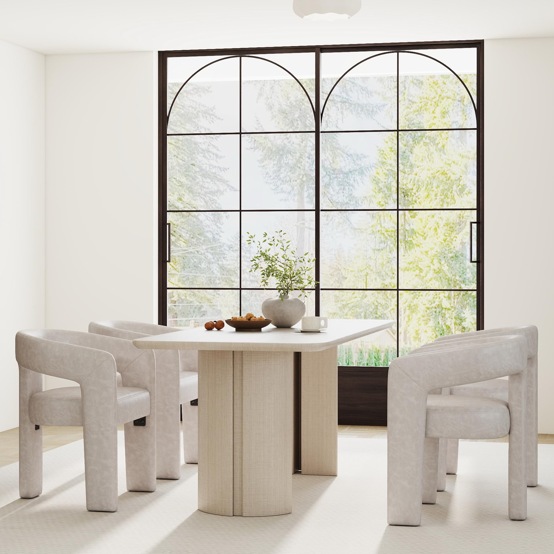 RIVOVA Modern Barrel Dining Chairs Set of 4, PU Leather Upholstered Accent Side Chair with Arms Comfy Makeup Vanity Chairs, Dining Living Room Kitchen