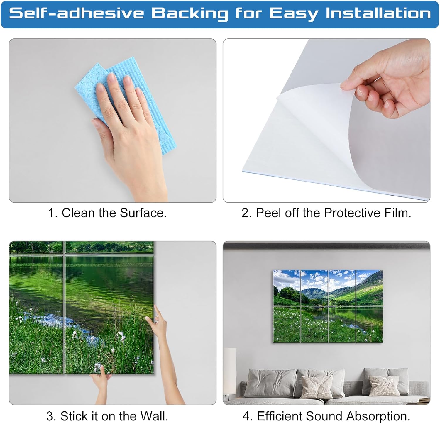 Decorative Acoustic Panels 8 Pack, 48"x32" Large Sound Absorbing Wall Art Panels, Self-Adhesive Sound Proof Foam Panels for Bedroom, Home Theater, Studio, Office - Green Landscape