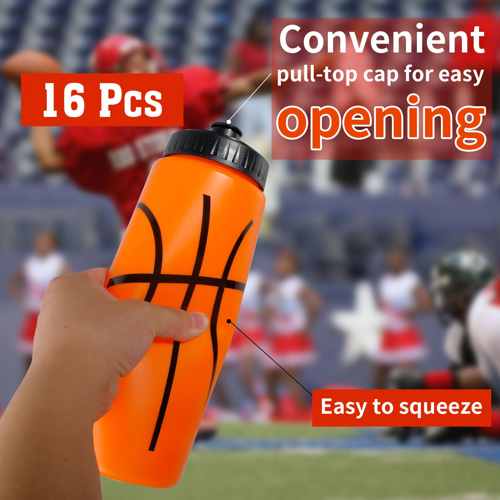 Basketball-Wasserflasche, 590 ml, mit 3 Etiketten, wiederverwendbar, Sport-Trinkflasche, Basketball-Zubehör für Sport, Party, Geschenke, 16 Stück