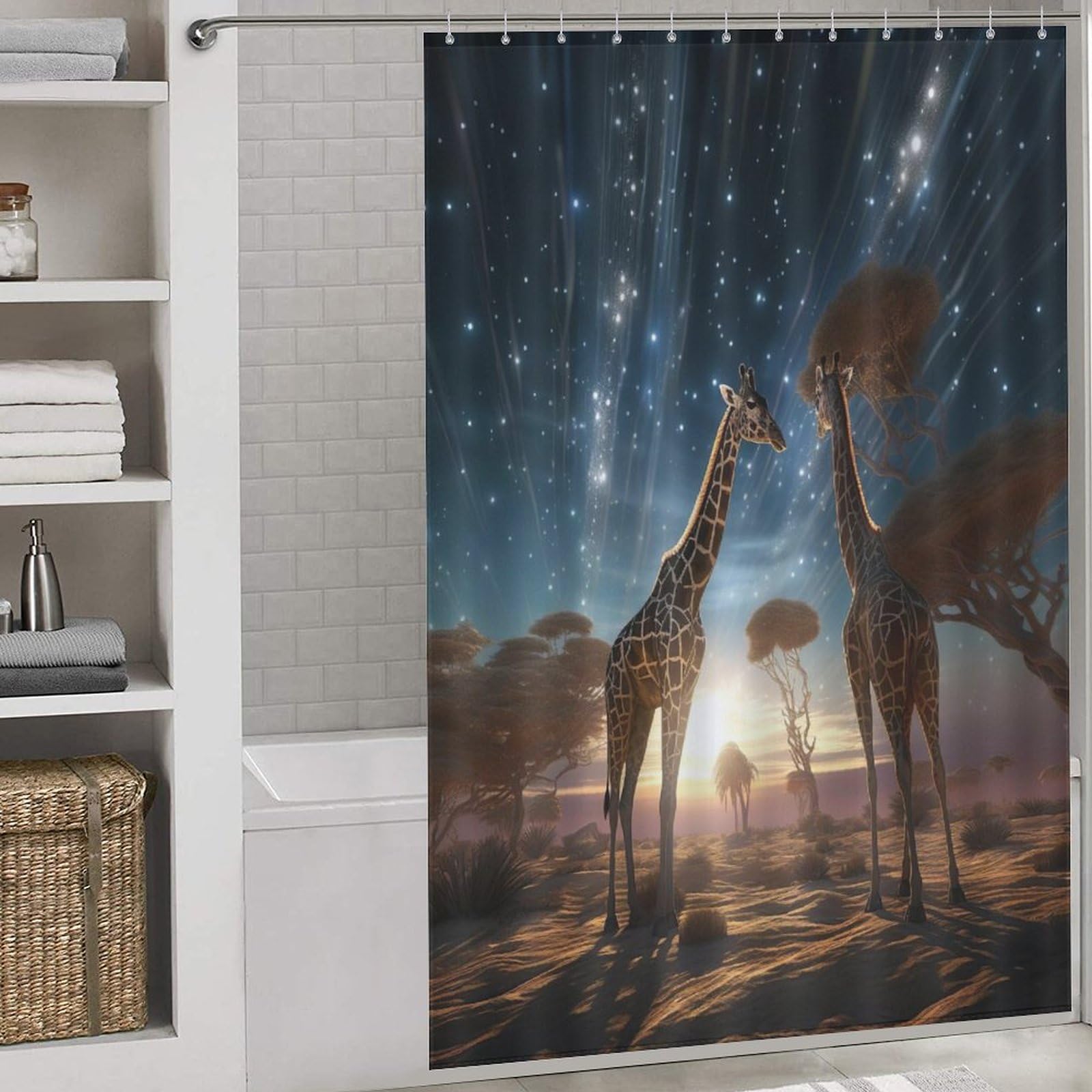 Rideau de douche girafe en tissu imperméable pour transformer l'ambiance de votre salle de bain