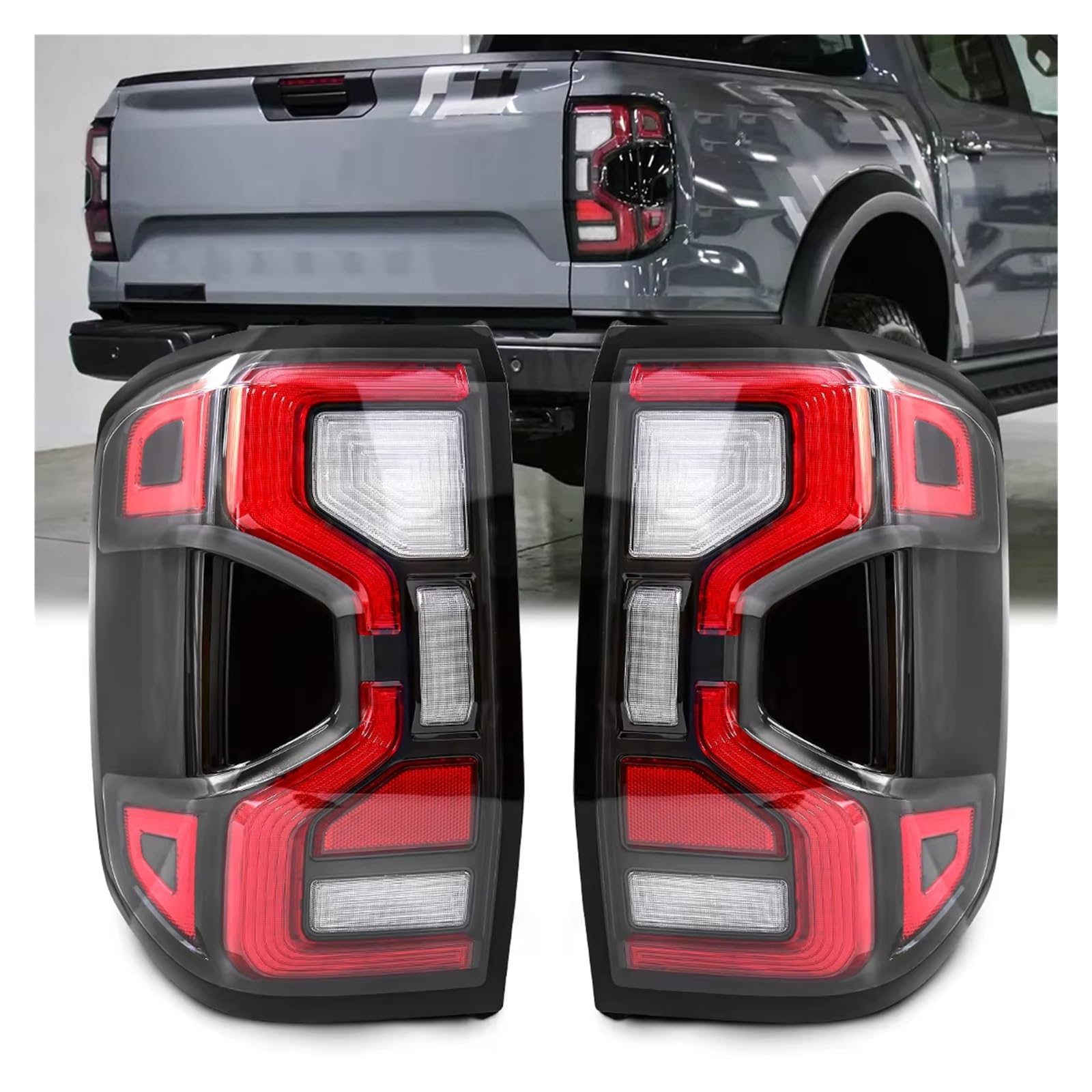traseras Para Ford para Ranger T9 2022 2023 indicador lateral señal de giro lámpara freno inverso accesorios luz marcha montaje trasera LED coche Luces de freno(Smorked Grey)