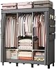 LOEFME Canvas Wardrobe 172  130  45cm, for Bedroom, New Base Design Wardrobes with 2 Hanging Rails and 18 Side Bags, Fabric Closet, Cheap Folding Wardrobe, Grey