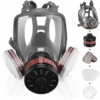 Reusable Full Face Gas Respirator Mask - Gas Masks with Activated Carbon Filter Against Gases/Dust/Organic Vapor/Fume
