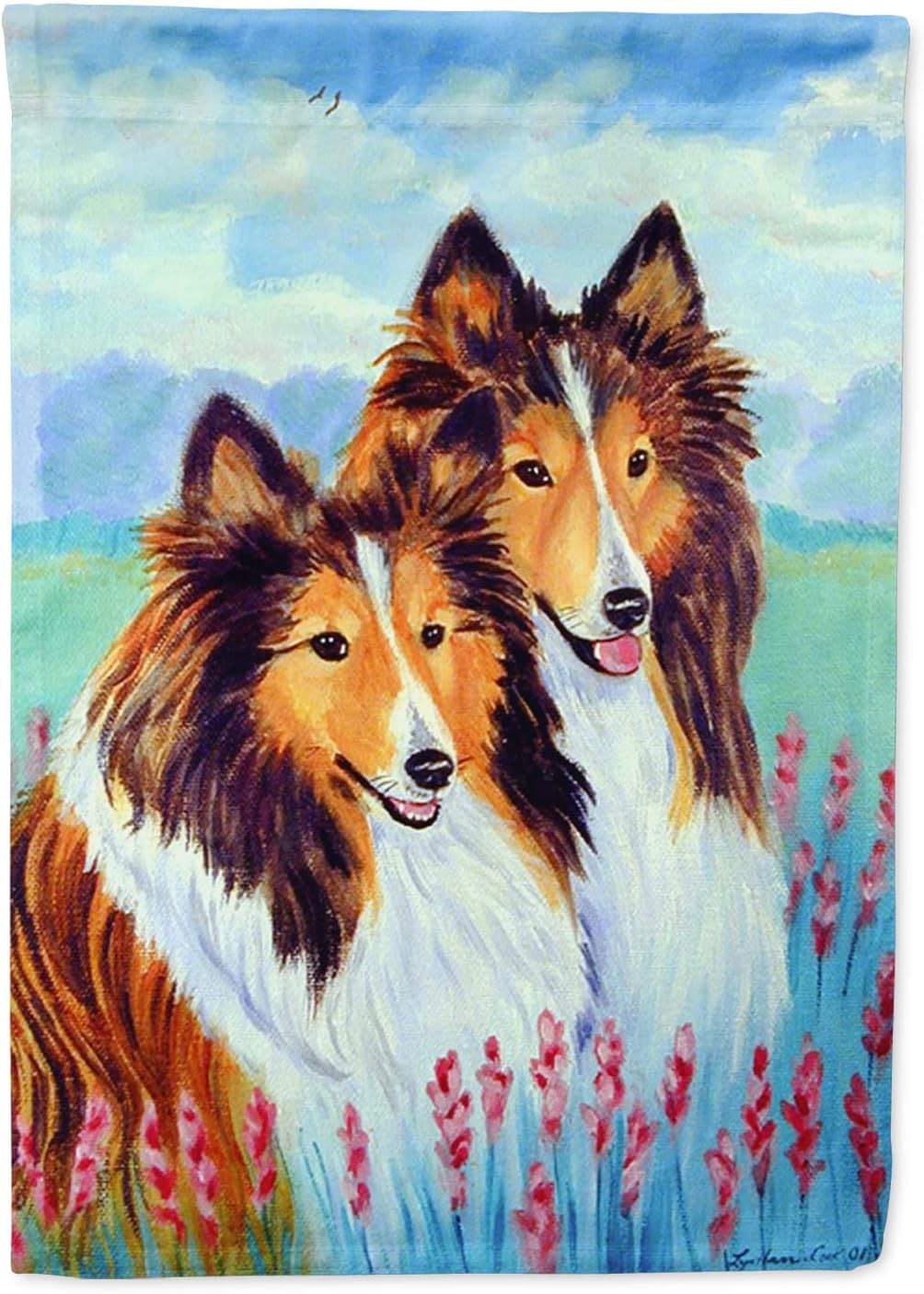 Caroline's Treasures 7086CHF Sable Shelties Double Trouble House Flag Large Porch Sleeve Pole Decorative Outside Yard Banner Artwork Wall Hanging, Polyester, House Size, Multicolor