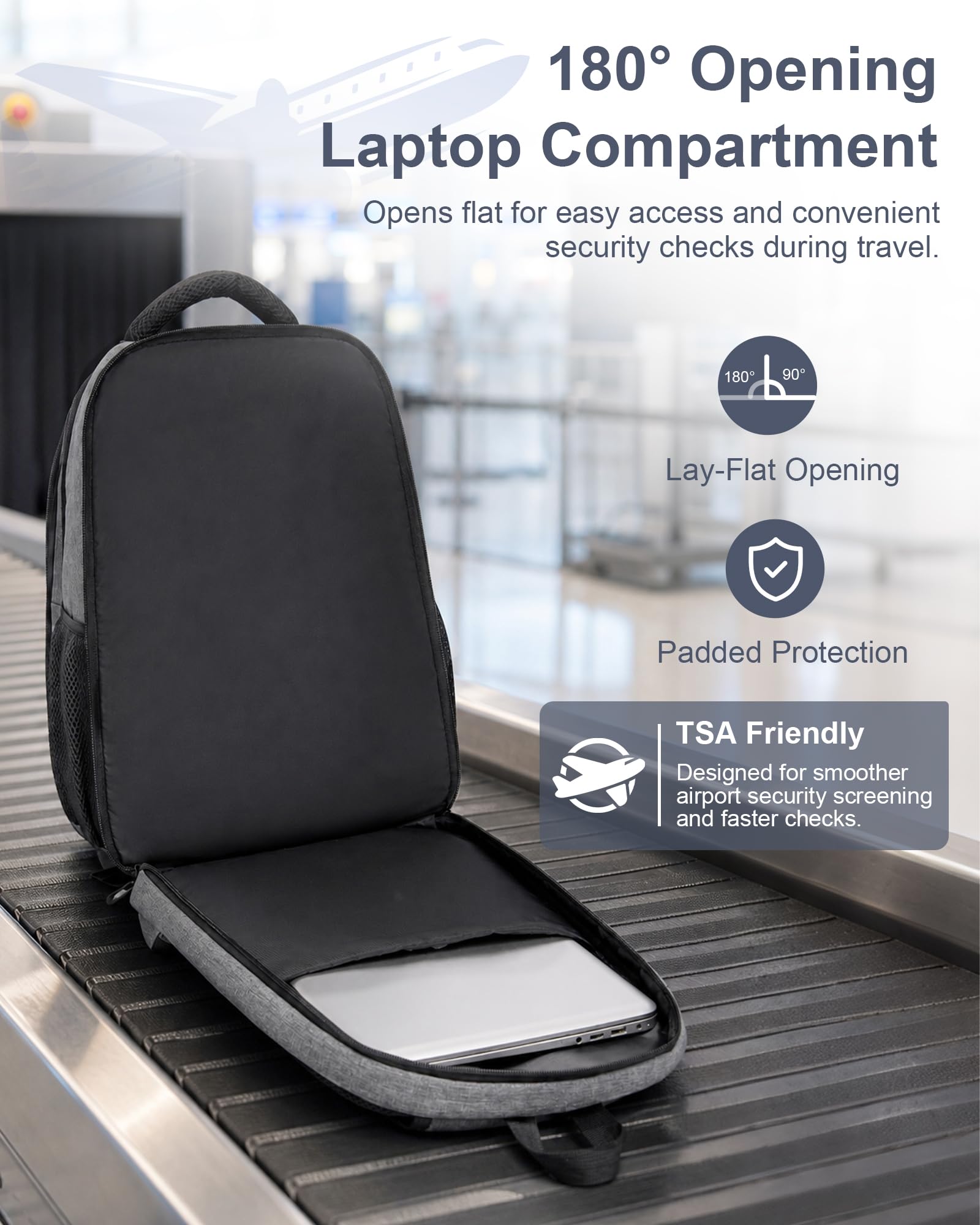 Mochila Portátil 15,6 Pulgadas Hombre Mujer, Mochila Trabajo con Compartimento PC Apertura Completa, Ligera Antirrobo para Viaje Oficina Universidad Diario (Gris)