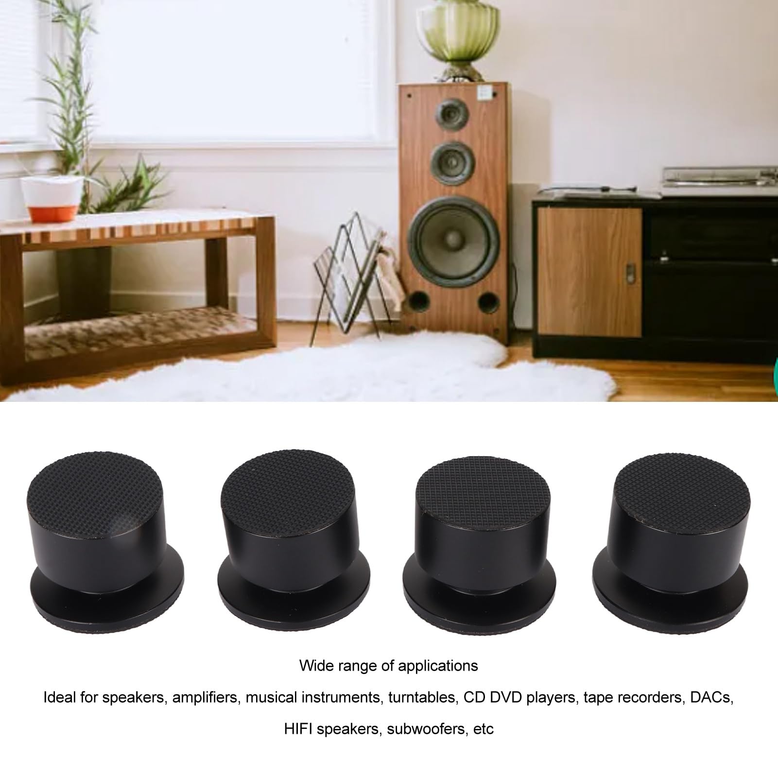 Piedini Isolanti per Altoparlanti Punte Professionali per Giradischi Amplificatori Lettori CD e Altoparlanti HIFI, Lega di Alluminio Resistente, 4 Pezzi (Nera)