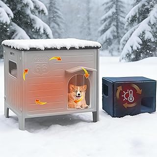 Insulated Dog House Outdoor Weatherpoof Plastic Dogs Houses Indoor Waterproof Stray/Pet Dog Shelter Outside for Medium and Small Dogs
