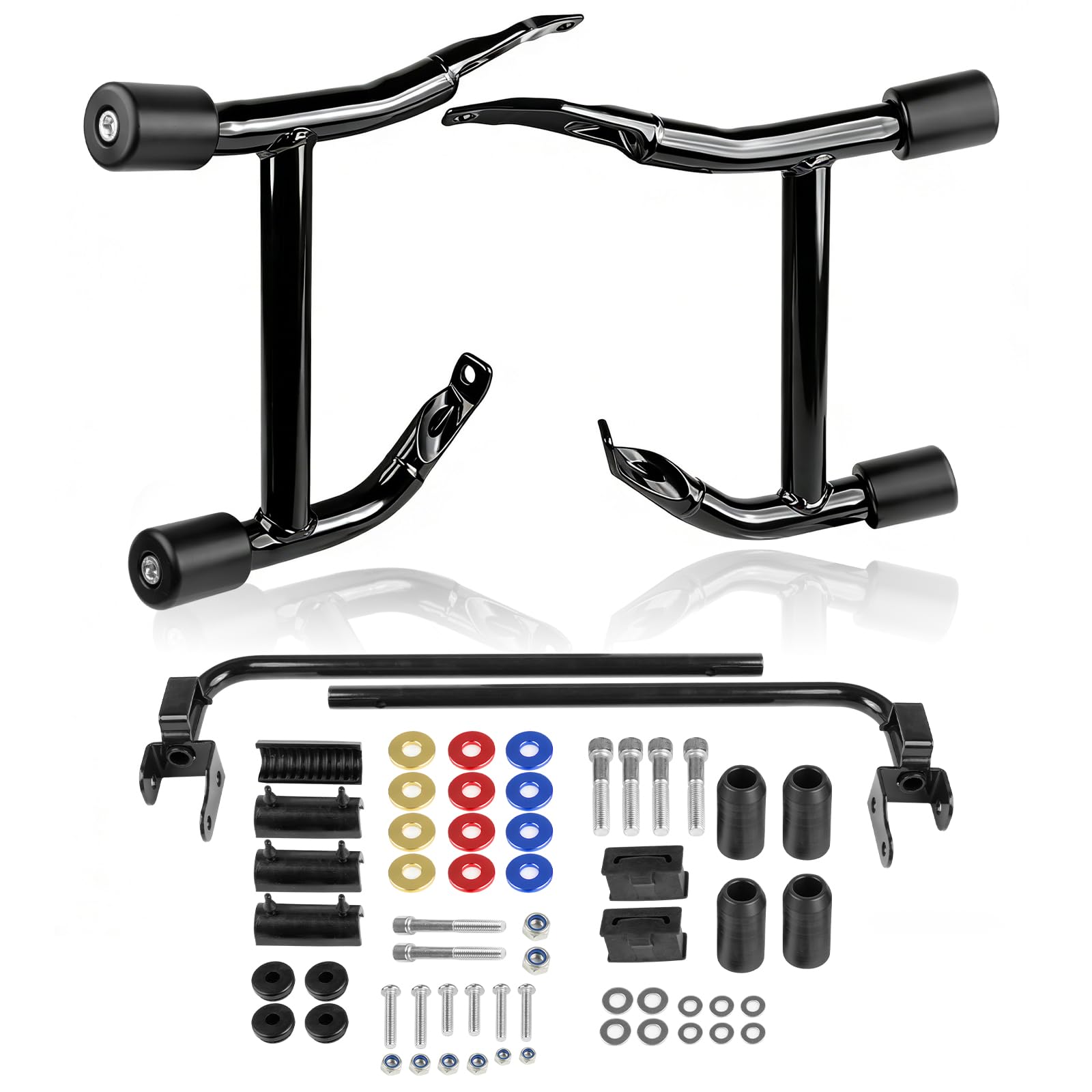 2023-2026 for Street Glide Road Glide Saddlebag Guard Crash Bar | Compatible with Harley Davidson Touring FLTRX FLHX FLHXU FLTRXSE FLHXSE FLTRXSTSE Black Tip-Over Bar with Support Rails