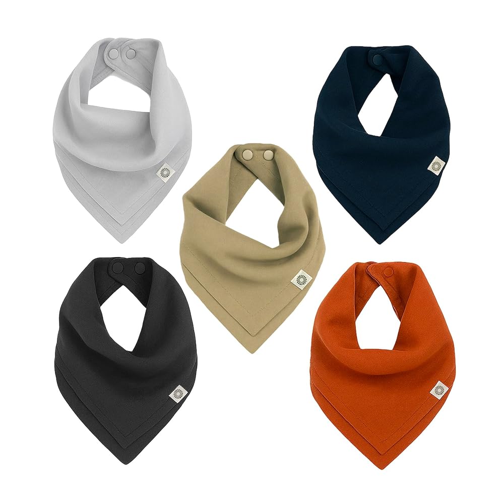 Kishu Baby Indi Organic Baby Bandana Bibs - Fairtrade 4-Way Reversible Drool Bibs for Boys & Girls - Unisex (Set of 5) (Trailhead)