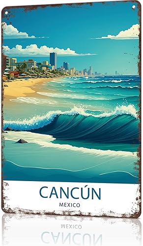 Cartel divertido cartel de 8 x 12 pulgadas aluminio metal estaño cartel Cancún México pared arte decoración pintura para el hogar habitación oficina