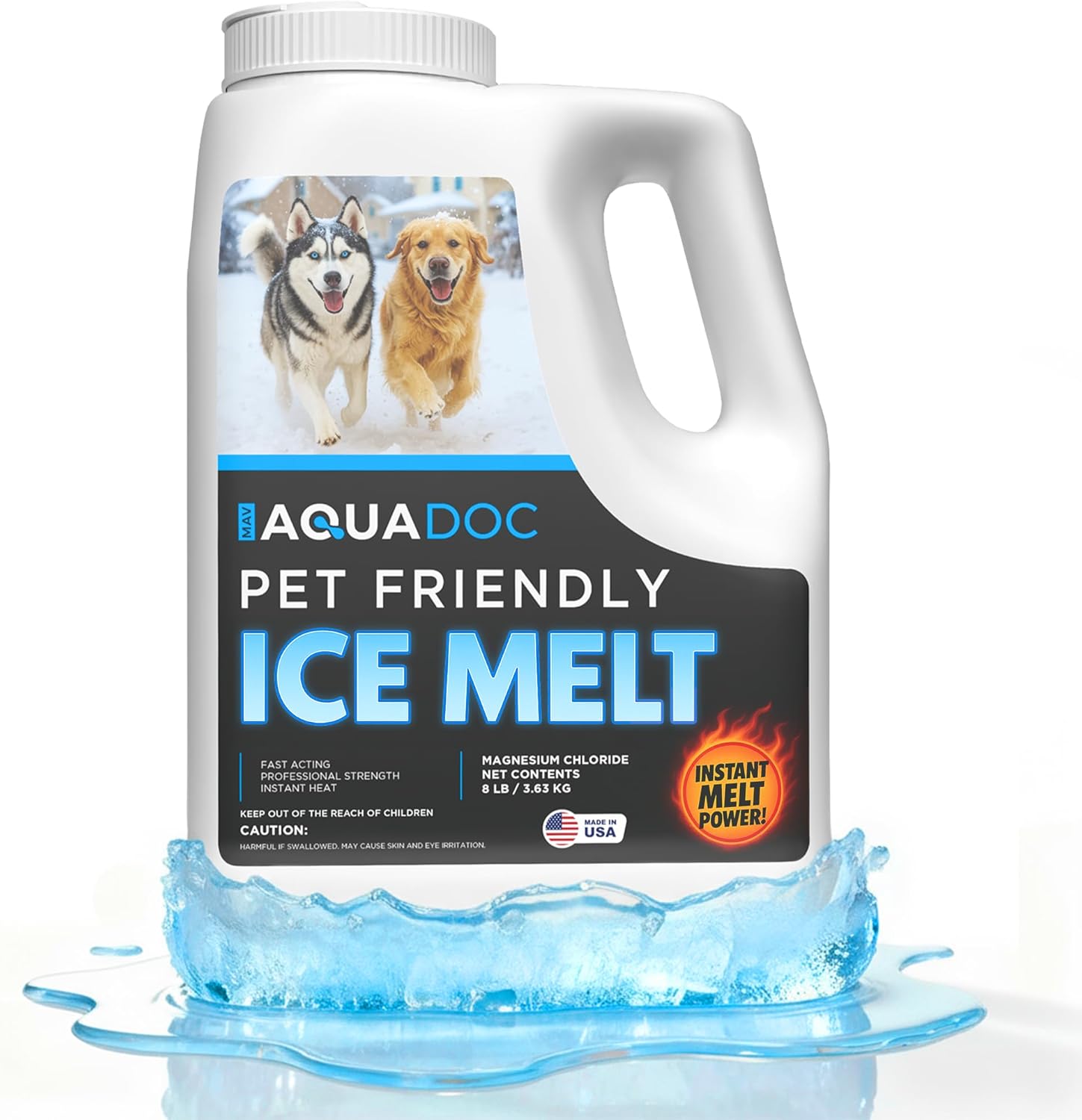 AquaDoc Pet Safe Ice Melt - 8lb - Magnesium Chloride Ice Melt for Concrete, Driveway & Sidewalk - Pet Friendly Snow Salt Alternative Effective at -15°F - Made in USA