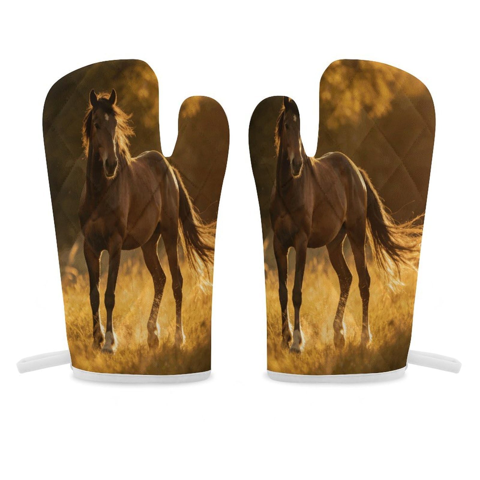 Horse Oven Mitt Heat Resistant Potholder Set,Durable Oven Gloves for Gifts,Glove Pot Holder for Cooking Baking Grilling BBQ