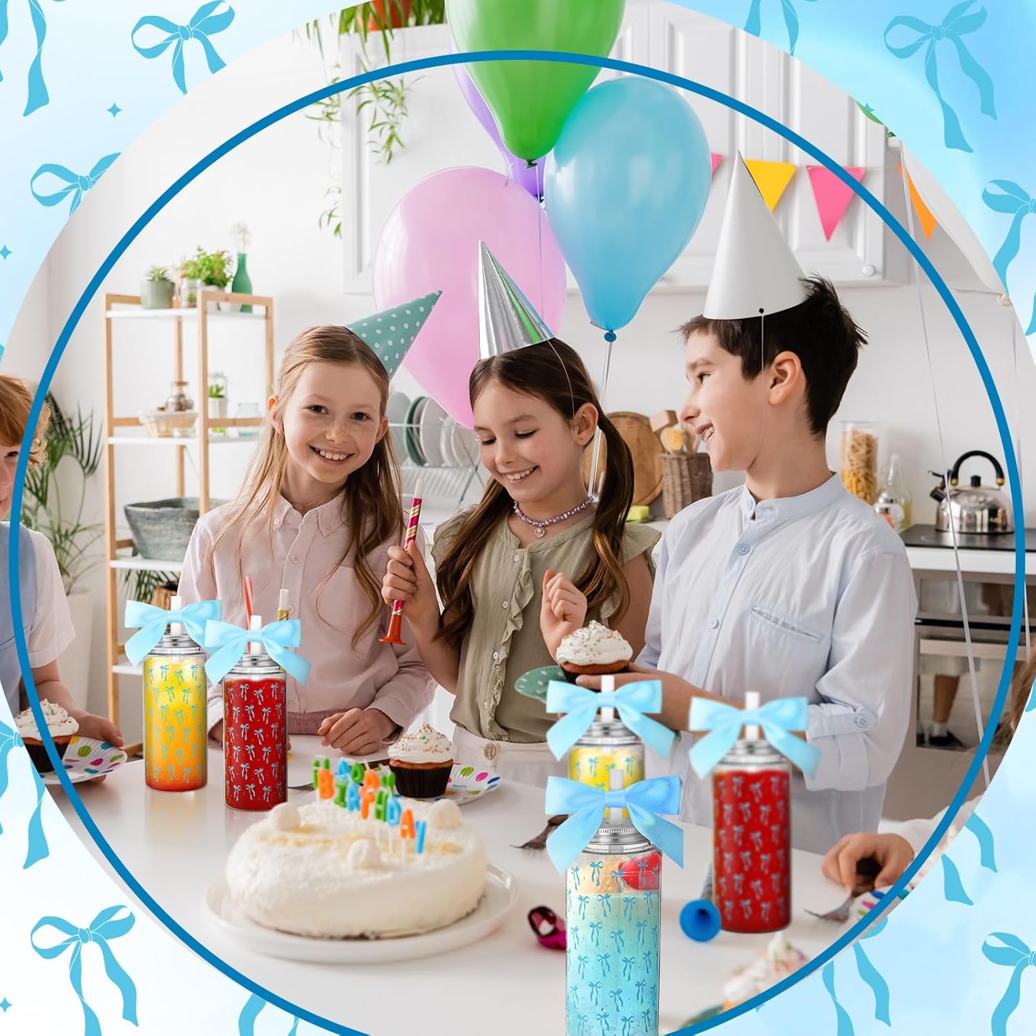 Blue 24 Pcs Bow Gift Cups Bulk for Women Girls Birthday Party Favors Supplies 14 oz Reusable Plastic Tumbler Cup with Lids Straws Pastel Coquette Bow Gifts Cups for Party Decorations