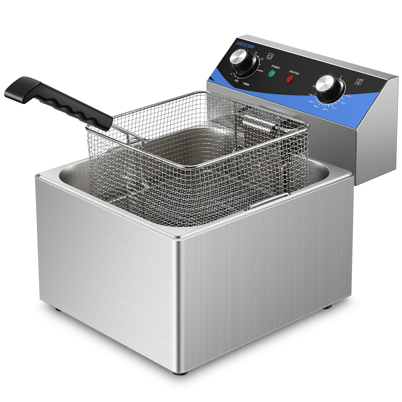 11L/11.62QT Stainless Steel Electric Deep Fryer with Basket & Lid, Single Tank Kitchen Countertop Frying Machine with Timer for Home Kitchen, Restaurant, Delis, 1800 Watts 110V