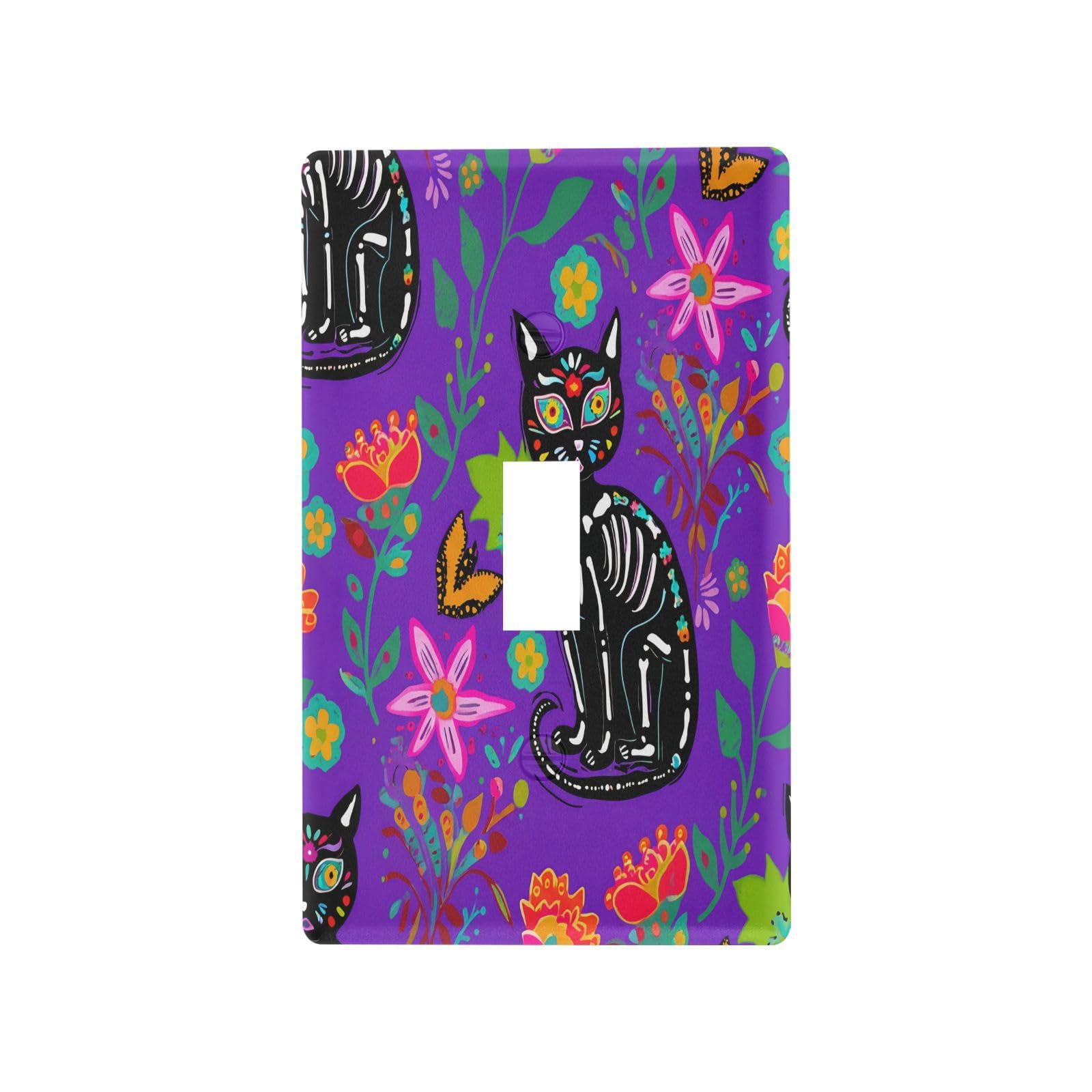 BOESI Doodle Cat and Flowers Light Switch Cover Trim, Switch Panel Trim, Receptacle Cover, Double Receptacle Receptacle Cover, 4.53 * 2.76 inches