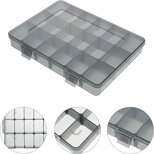 Miniatura 5 de Angoily Caja organizadora de plástico transparente con 18 rejillas, caja de herramientas, contenedor de componentes, contenedores de almacenamiento