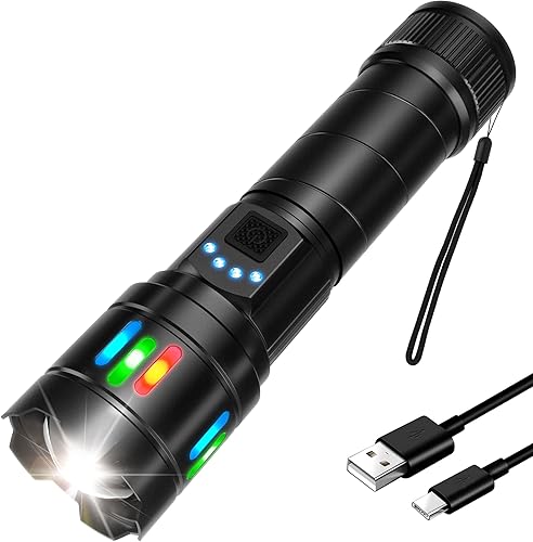 Linterna ligera con zoom de 990000LM súper brillante, 13 modos de luz LED de batería ajustable y larga, IP67 impermeable linterna táctica para