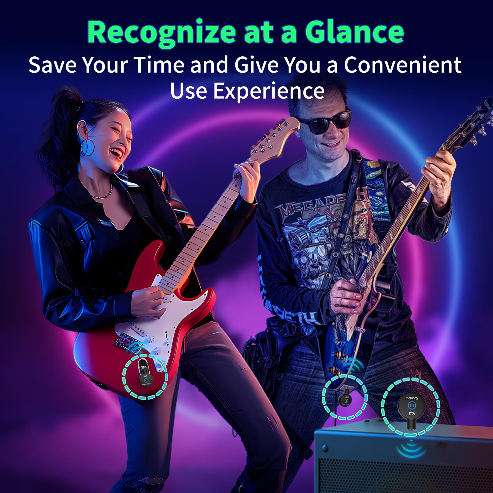 A13 Wireless Gitarrensystem – 2,4 GHz, 100 Ft Reichweite, 10 H Akku, Für Gitarre & Bass, Plug & Play