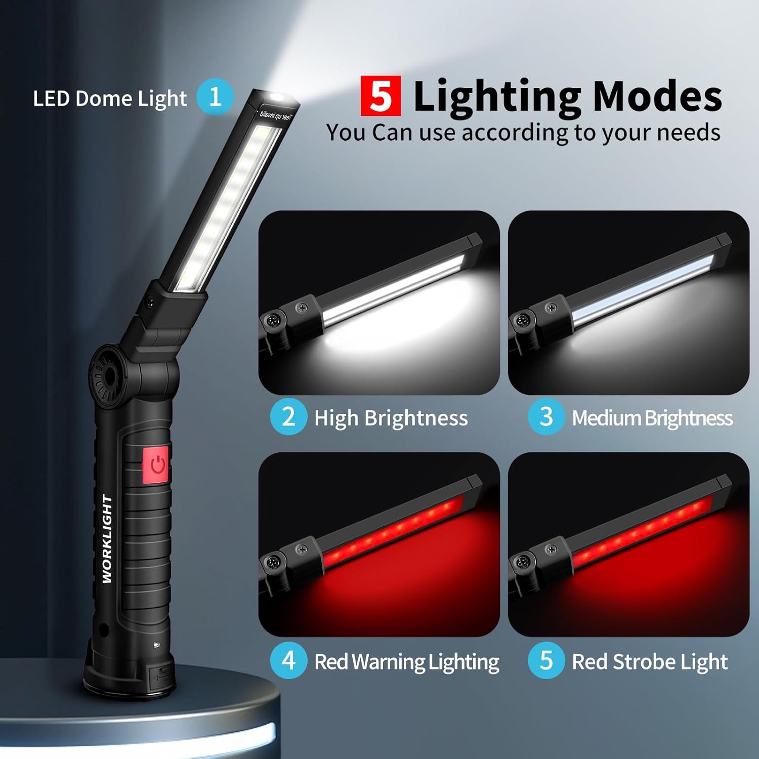 Suranew Rechargeable LED Work Light for Mechanics - Magnetic Base 360° Rotatable Flashlight, 5 Modes Valentine's Day Gifts for Men Him - Ideal for Car Repair, Camping & Workshop Tools - Image 2