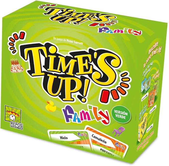 Repos Production | Time's Up! Family Verde | Juego para Familias y Niños de Mímica y Palabras Tabú | A Partir de 8 Años | De 4 a 12 Jugadores | 40 Minutos por Partida | Español