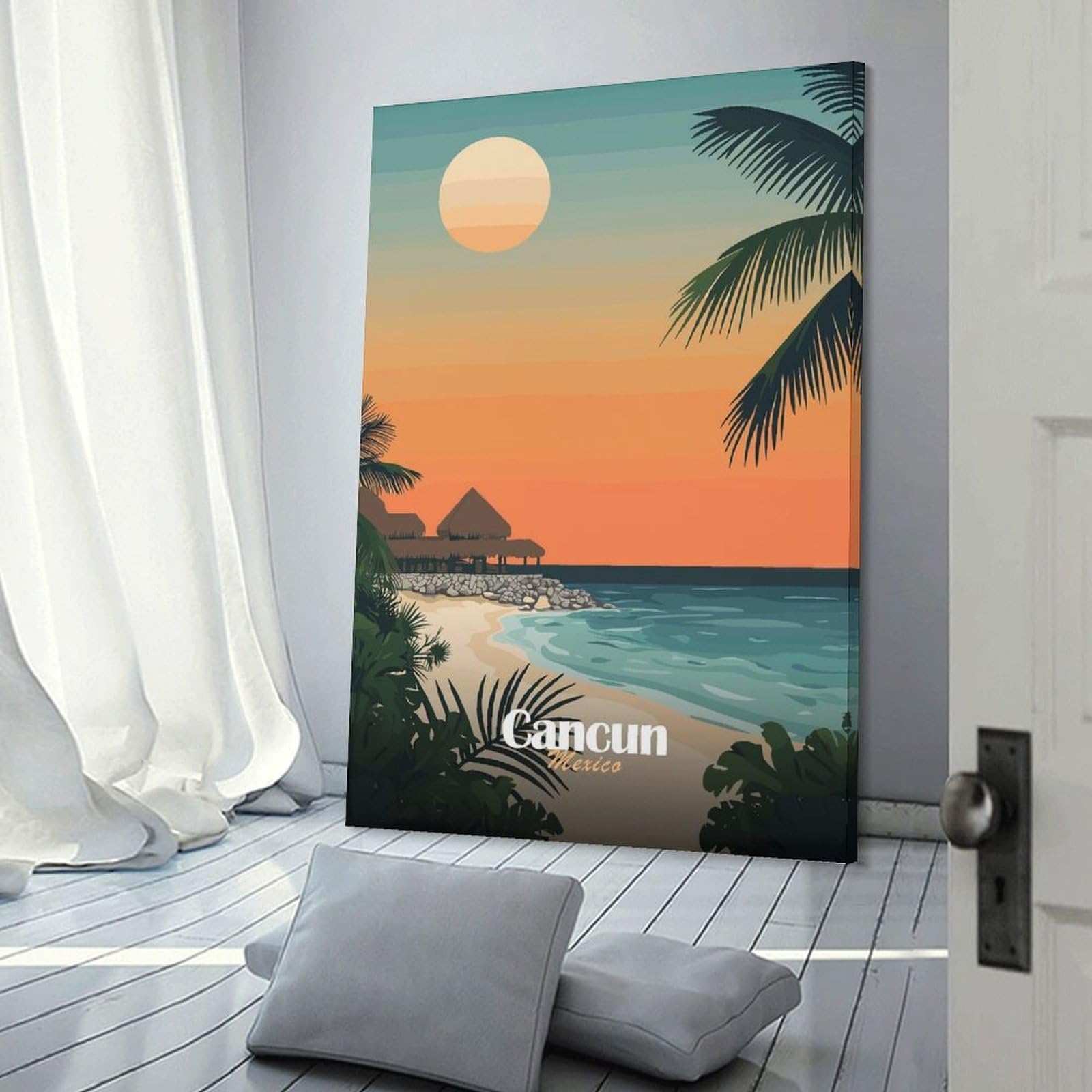 Junmoney Cancun Sunset Beach Hanging Wall Art 20x30inch(50x75cm), for Bedroom Walls, Guest Spaces Or Lounges, Home Artwork with A Soft Interior Feel