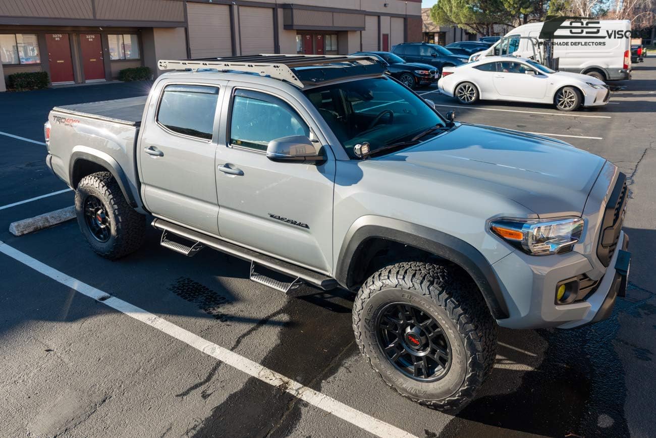 Fits All 2016-2023 Toyota Tacoma Double Cab Models | EOS Visors in-Channel Style Smoke Tinted Side Vents Window Deflectors Rain Guards