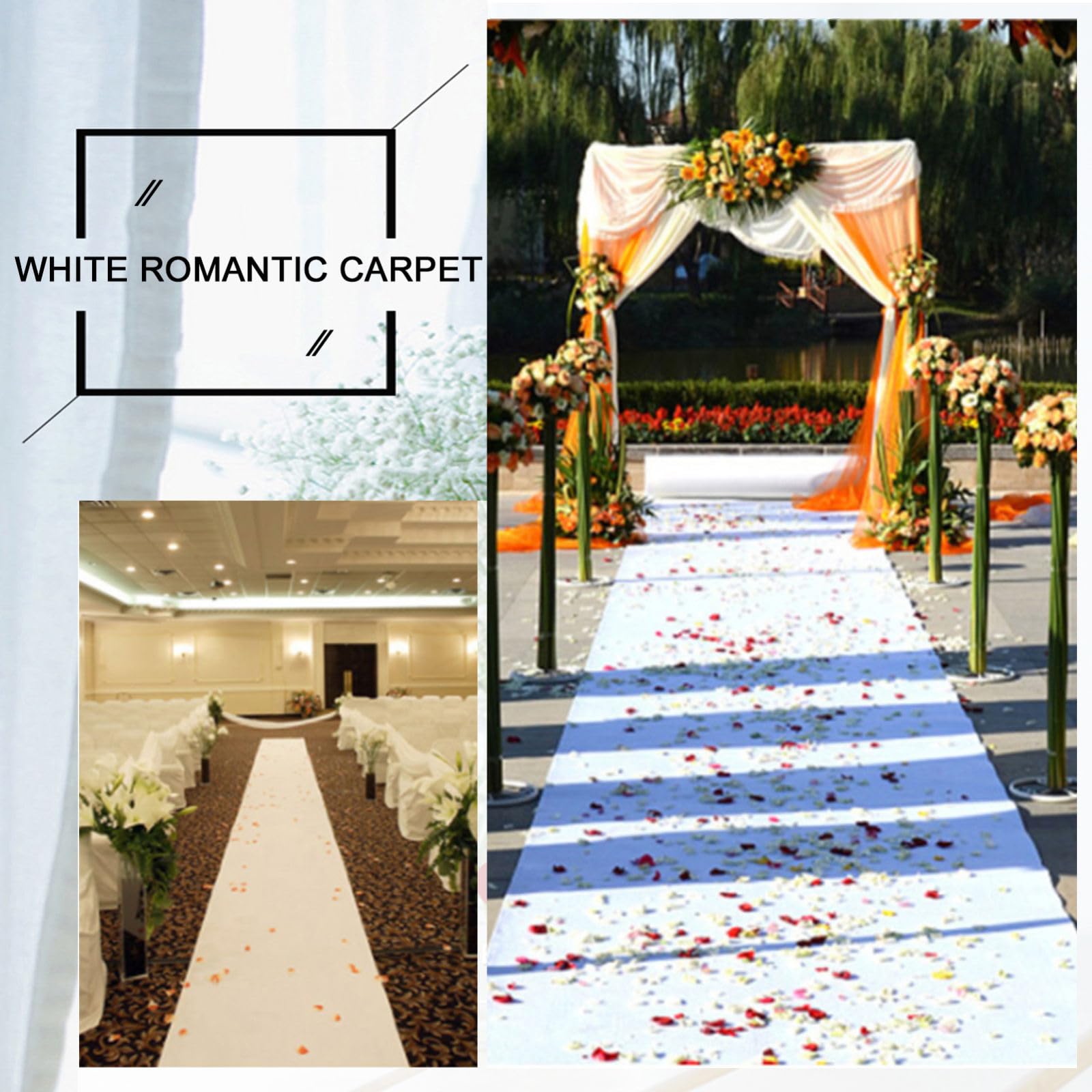 Tapis d'allée de mariage, décorations de mariage, chemin d'allée blanc pour mariages, tapis de sol d'allée de 2,3 mm d'épaisseur, chemin d'allée de mariage pour fête, activité, église,White,1.2x10m