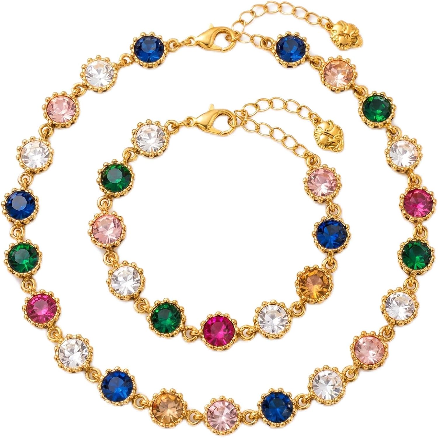 Vintage Jewelry Set - Statement Faux Gemstone Necklace Earring Bracelet for Wedding Dinner Party Prom Victorian Medieval Accessories