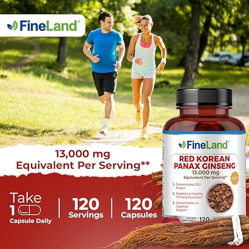 Miniatura 5 de FineLand Extracto de Panax Ginseng Coreano Rojo 20x 13,000 mg Eq. por cápsula, 5% de ginsenósidos!, fuerza máxima, apoyo inmunológico, concentración