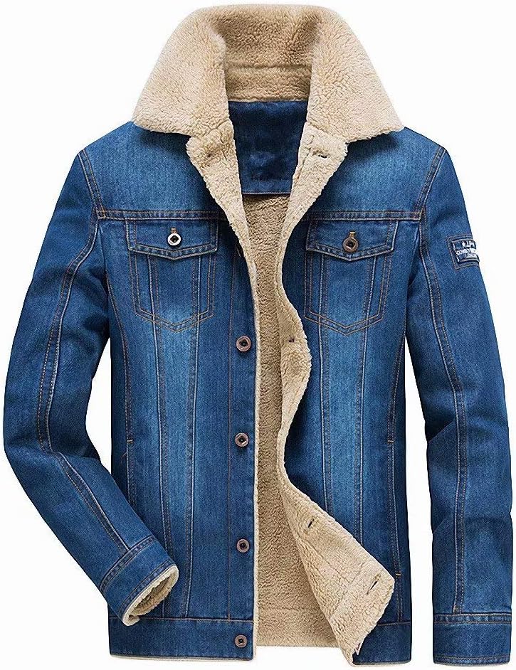 MILASIA Men's Warm Jacket Fashion Pocket Buttons Film Denim Tops Coats Coats Quilted Jacket (2XL, Light Blue)