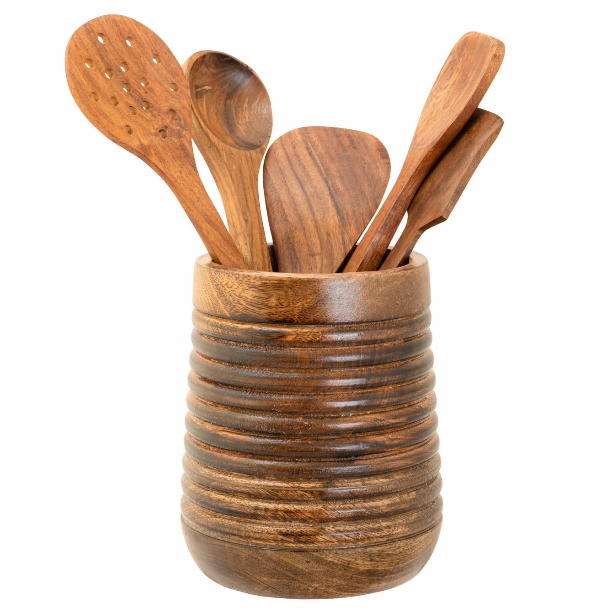 Mie Creations Rustykalny duży uchwyt na przybory kuchenne na blat kuchenny, drewniany organizer na imprezę, Święto Dziękczynienia, Boże Narodzenie, pojemnik na przybory kuchenne, dekoracja blatu