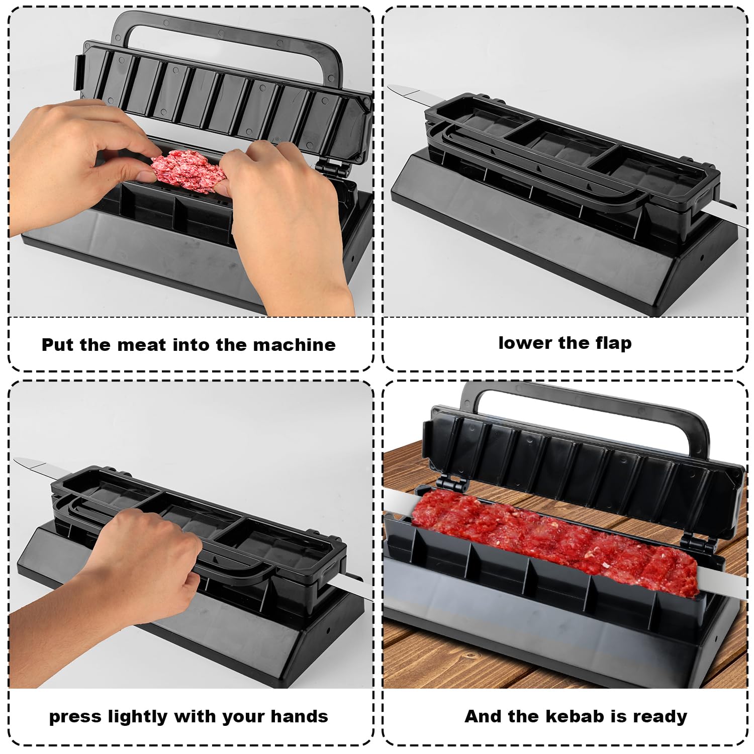 Macchina Kebab, Macchina Kebab plastica Pressa Kebab Spiedini per Barbecue Riutilizzabile Facile Kebab Maker Strumento Griglia per Barbecue All'Aperto Festa Turca Kebab BBQ Gadget (Nero)