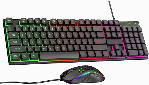 Dr Luxur® Fireball Ergonomic Keyboard and Mouse Combo, 104 Keys with Laser Keycaps, Rainbow Backlight Effect, Anti Ghosting Keys and Adjustable 5…
