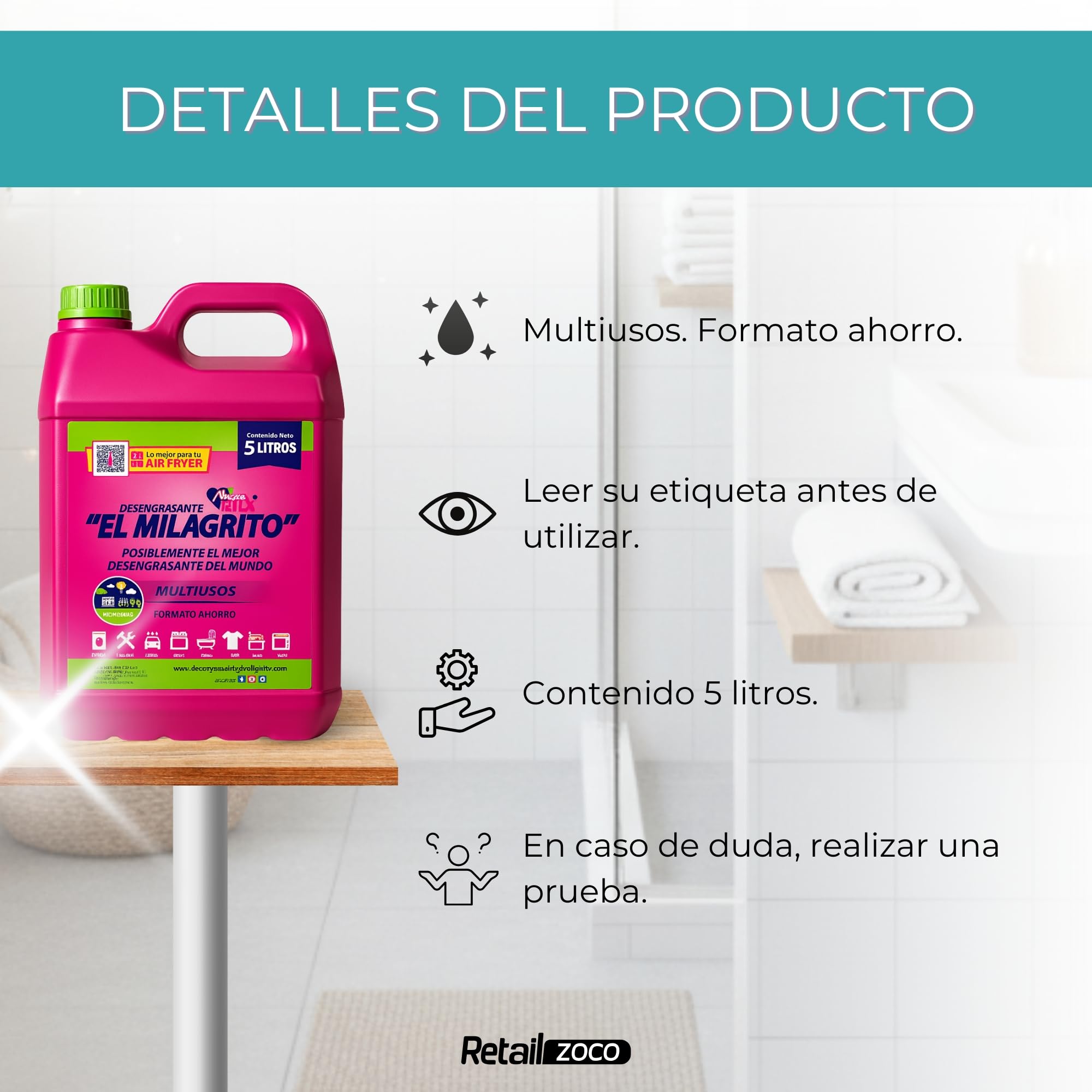 Desengrasante El Milagrito 5 Litros, Limpiador Quitagrasas Multiusos para Cocina, Hornos, Microondas