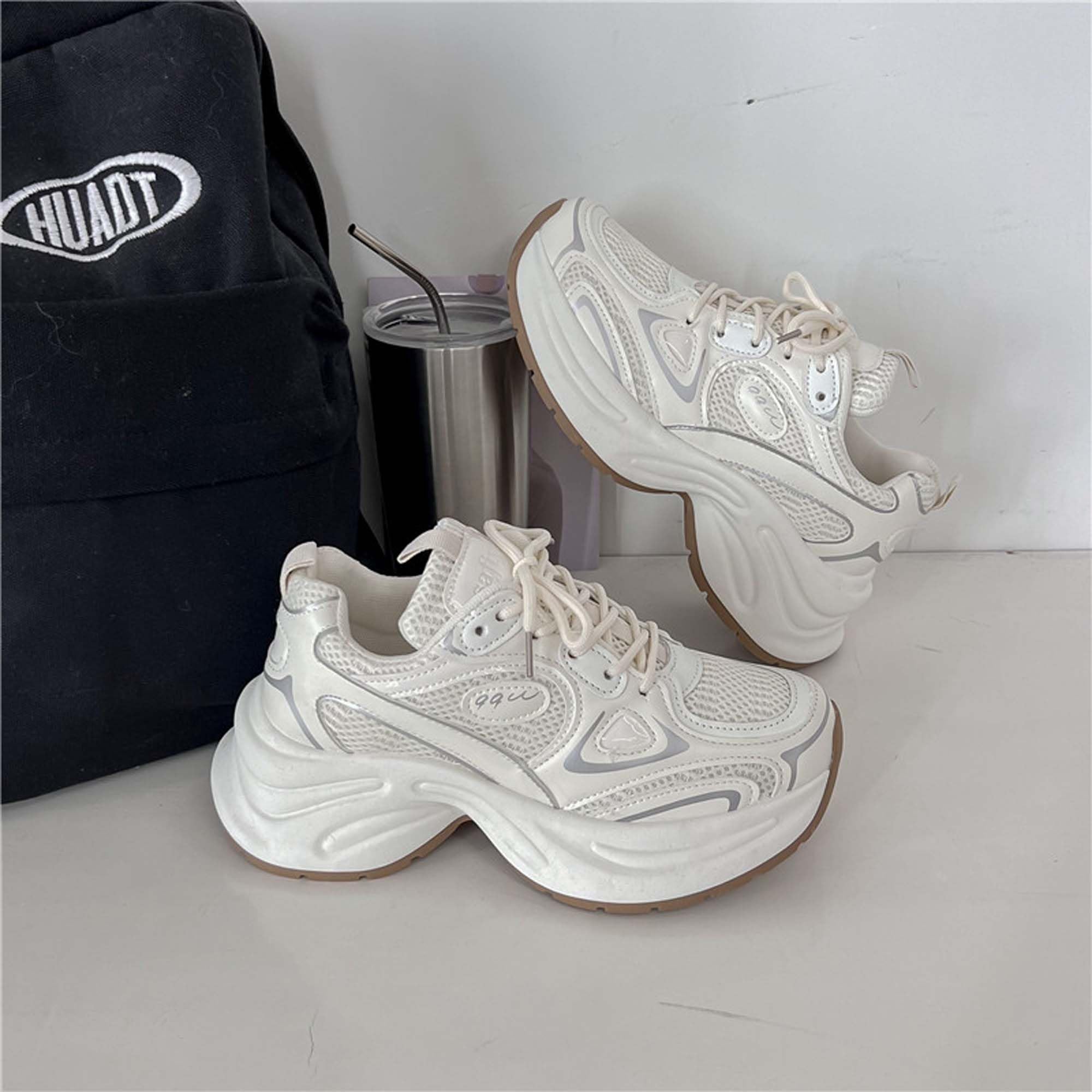 Women Platform White Mesh Trendy Shoes Leather Camp Shoes Classic Slim Fit Shopping Shoe