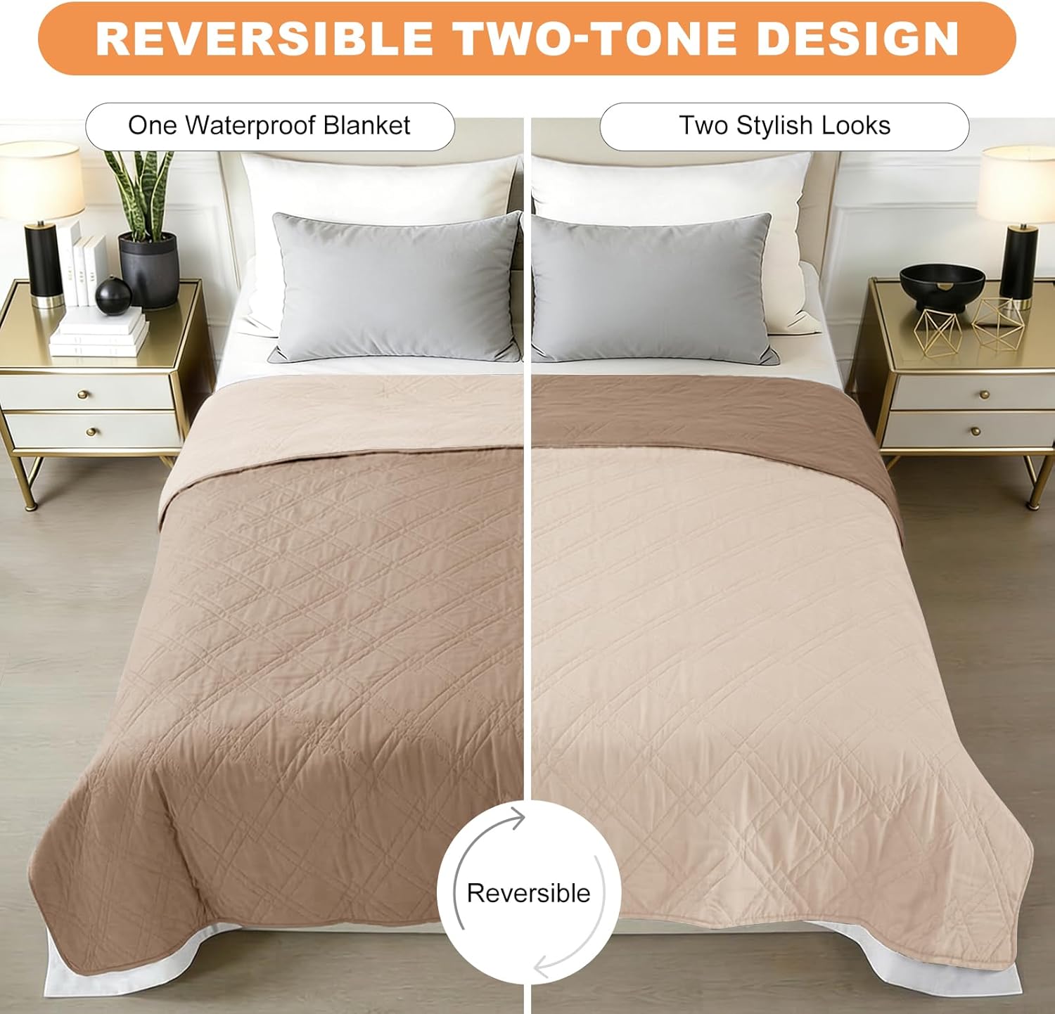 100% Waterproof Dog Couch Protector, Triple-Layer Waterproof Dog Bed Cover Pet Blanket Reversible 2-Tone Sofa Shield, Non-Slip Furniture Guard for Pets(68×82 Inch, Taupe+Apricot)