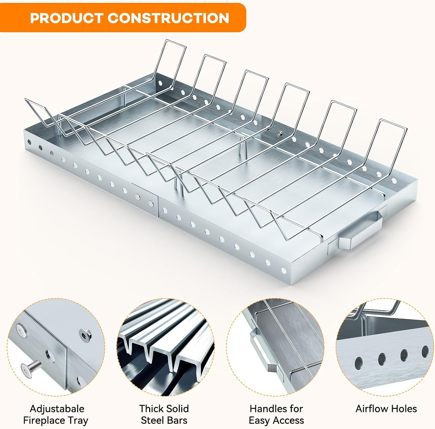 CADUKE Fireplace Grate 24 Inch, Heavy Duty Solid Steel Fire Grate