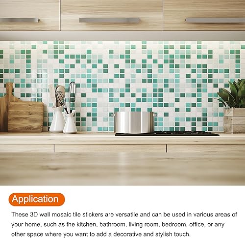 Miniatura 4 de MECCANIXITY 10 calcomanías 3D de pared, 3.9 x 3.9 in, azulejos de mosaico cuadrados, autoadhesivo, PVC, impermeable, para cocina, baño, pared,