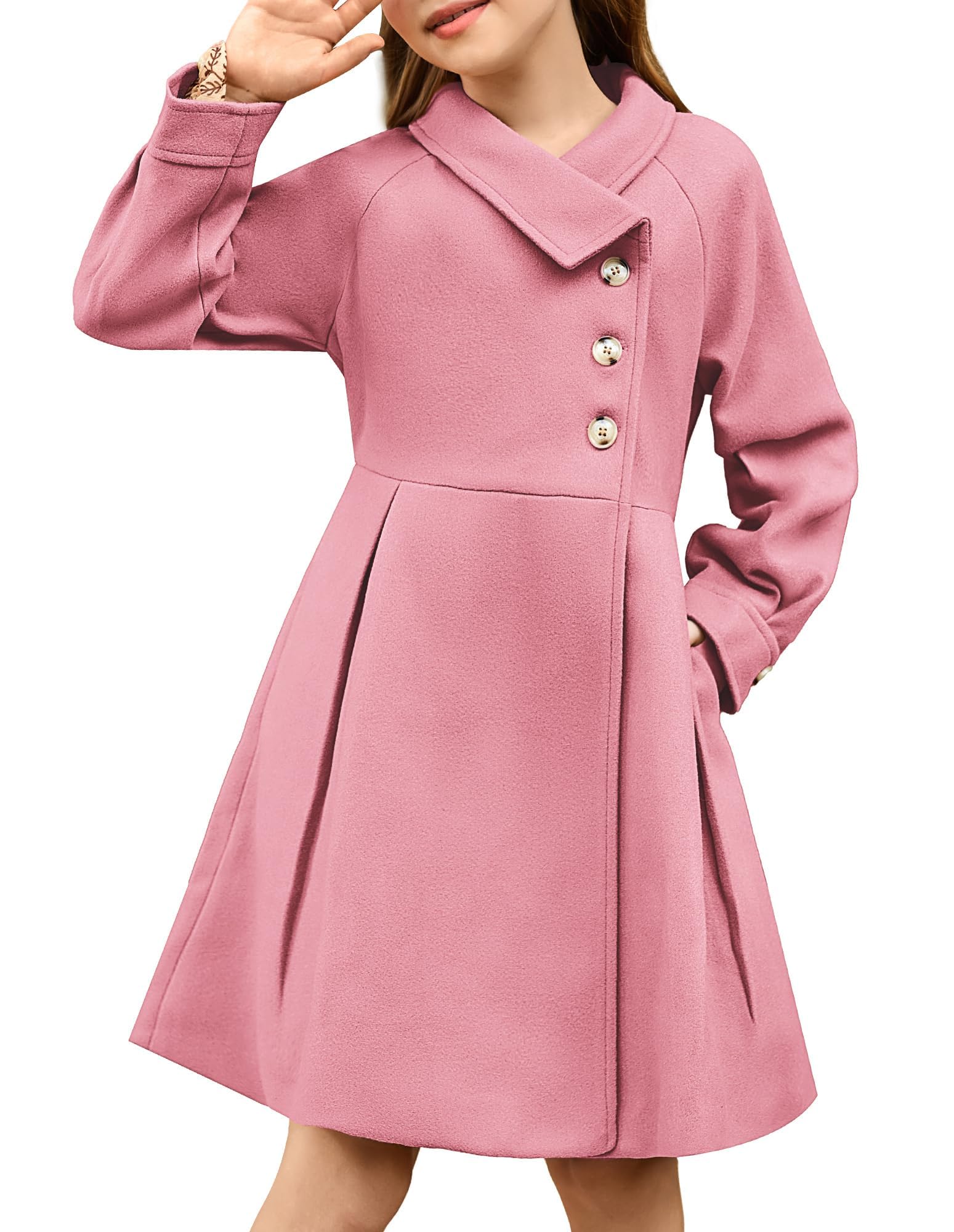 GRACE KARIN Girls Peacoat Dress Coat Wool Lapel Jacket Fall Winter Outfit