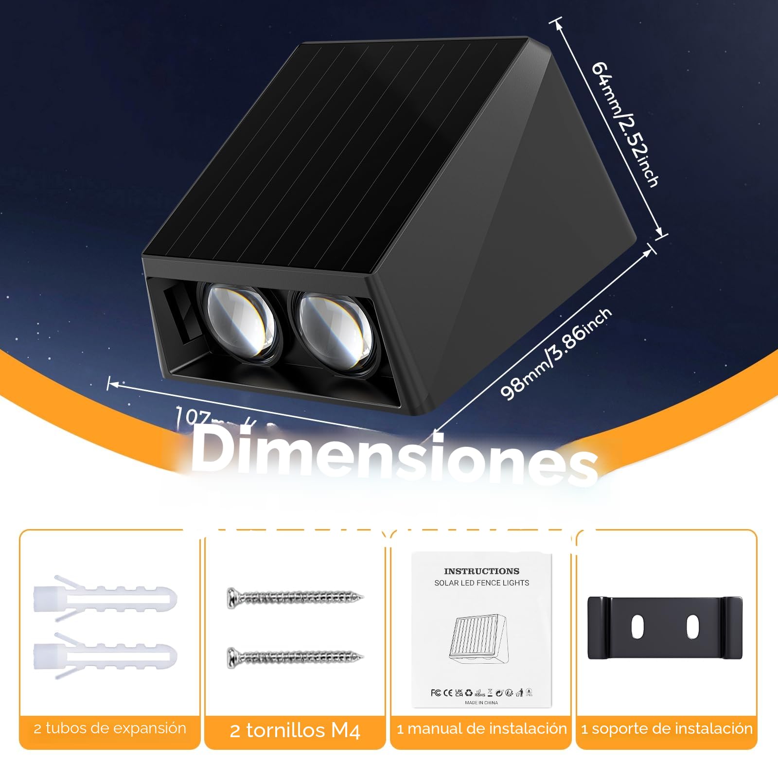 Quntis Aplique Solar Exterior Pared 4 Piezas, Blanco Cálido y Rgb Luces Solares Led Exterior Jardin Pared IP65 Impermeable con 13 Modos para Jardín, Porche, Garaje