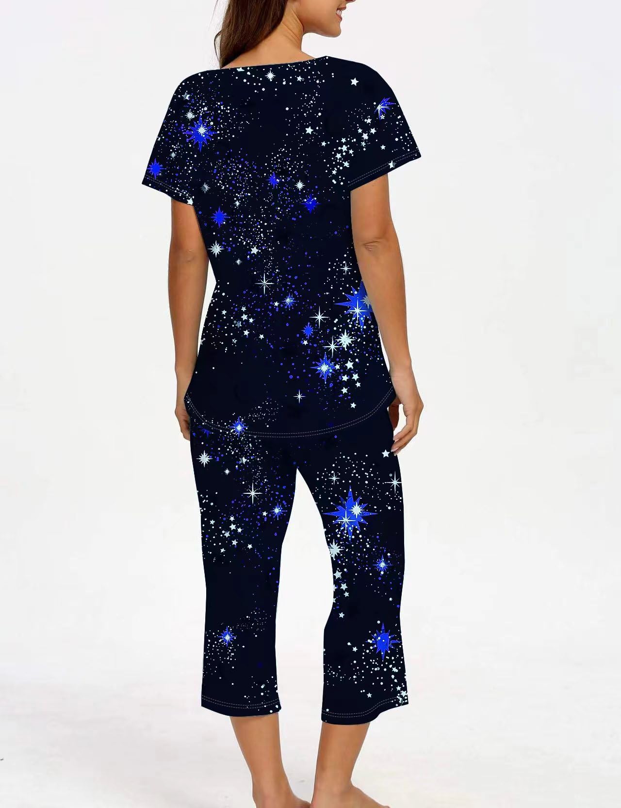 ENJOYNIGHT Women's Cute Penguin Print Pajama Set - Soft Cotton Capri & Top, Size Large, Grey