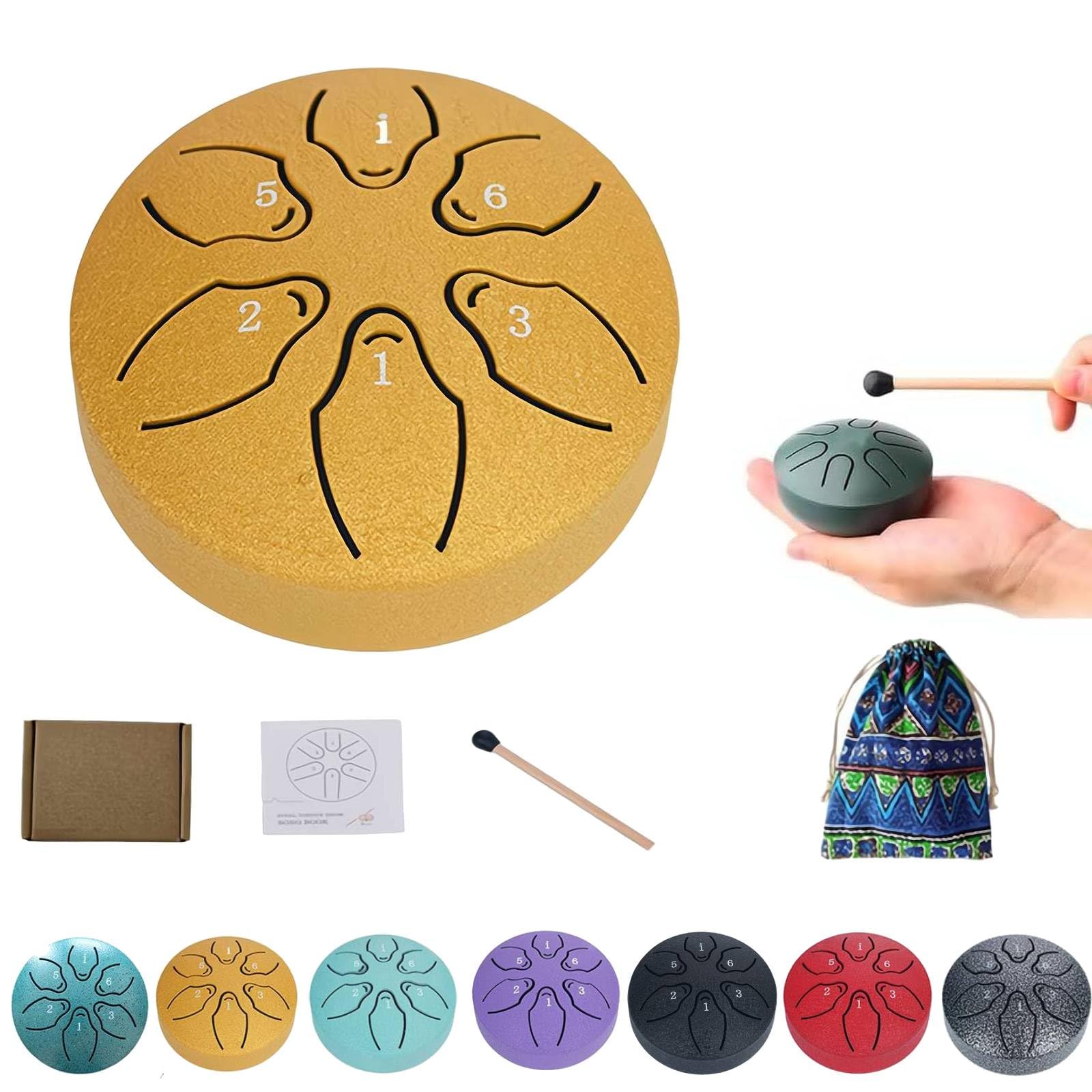 Rain Drum for Outside, 2024 Upgrade Ethereal Drum, Steel Tongue Drum Rain Chime, Mini Handpan Drum 3 Inches 6 Notes, Music Chimes Instrument for Rain Outdoor Garden for Kids (Green) — view 9